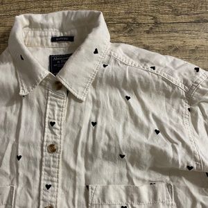 White with Black Heart A&F Boyfriend Button Down